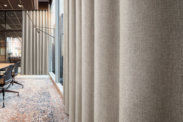 Linen look curtain in a office