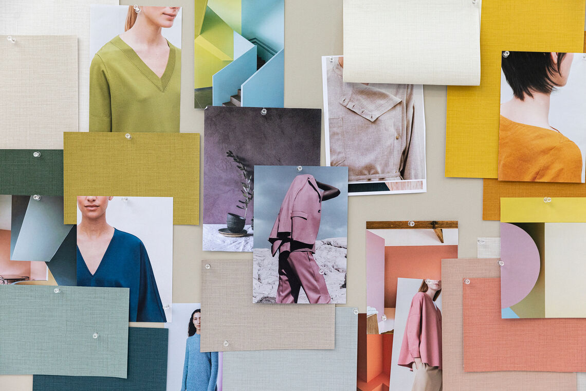 Moodboard with wallcovering and fashion samples