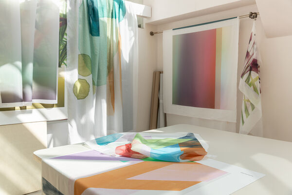studio with customized curtain fabric ideas